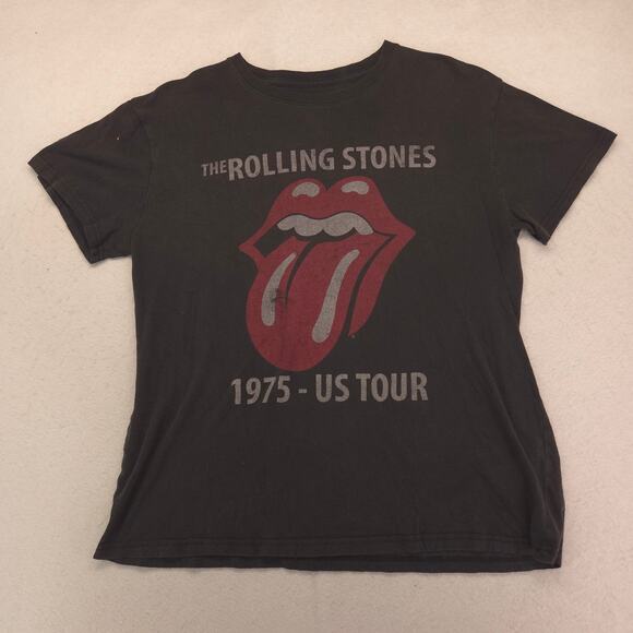 The Rolling Stones 1975 US Tour Band Crew Neck T Shirt Mens Size L Black - Picture 2 of 9